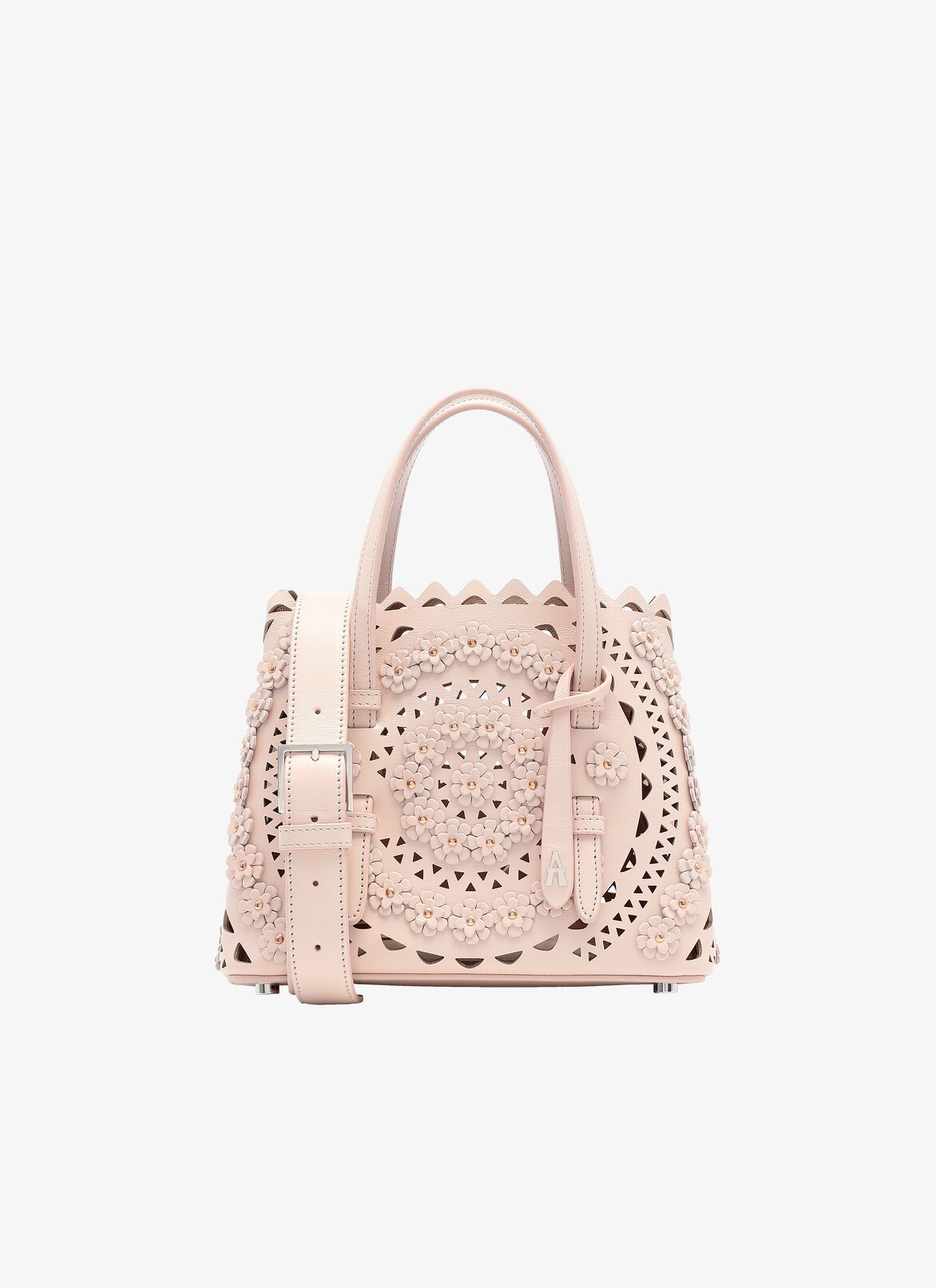 MINA MINI CUIR LUX NEW VIENNE FLEUR GALET ALAÏA GRAY  MINA MINI CUIR LUX NEW VIENNE FLEUR GALET